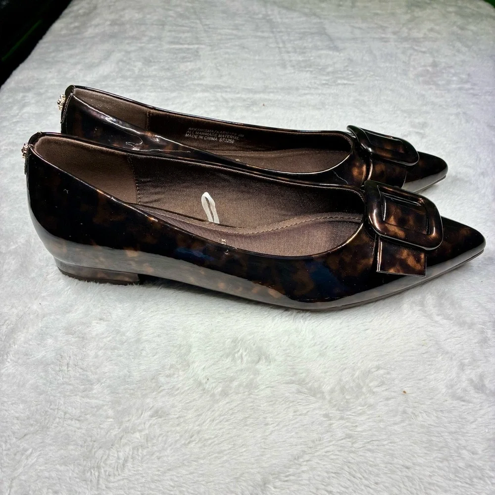 New Anne Klein Karisma Tortoise Shell Pointed Toe iFlex Flats Buckle Shoes 8M